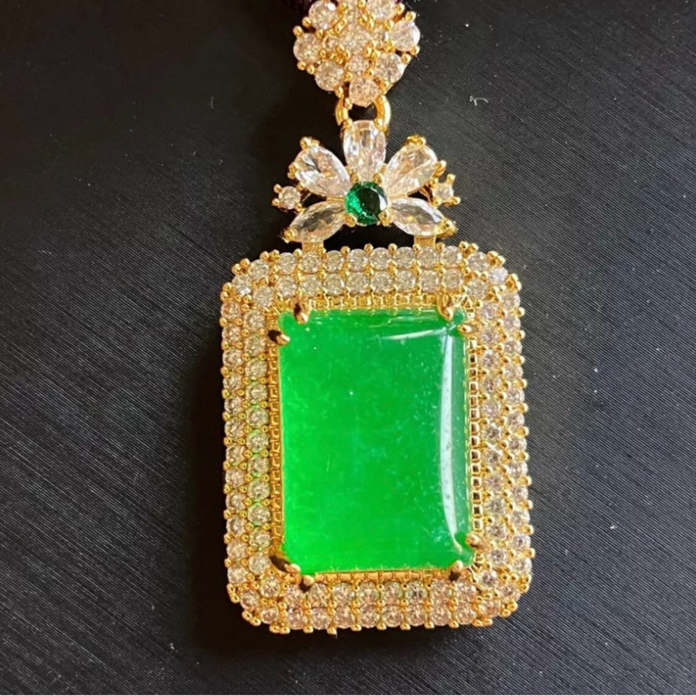 Certified Icy Green Silver 925 Natural A JADE Jadeite pendant Rectangle 1142